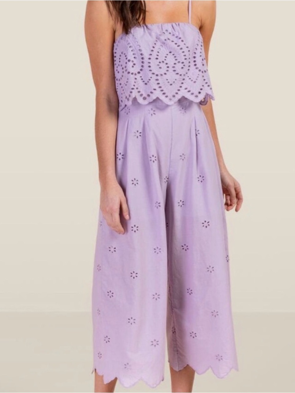 Francesca’s mi ami  Lavender Eyelet Wide-Leg Jumpsuit